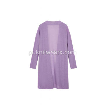 Cardigã feminino de malha Lurex Raglan com frente aberta